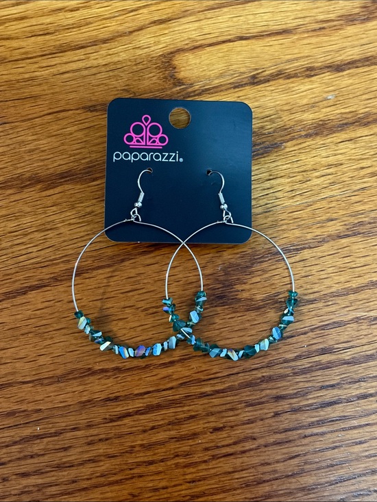 paparazzi Jewelry - Teal Crystal Hoop Earrings